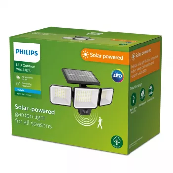 Security lighting Philips Securit 8.7W LED solar 5000K, 4V battery, black plastic housing