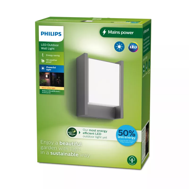 Outdoor wall light Signify Philips Arbour 3.8W LED anthracite, 220–240V, 1-bulb