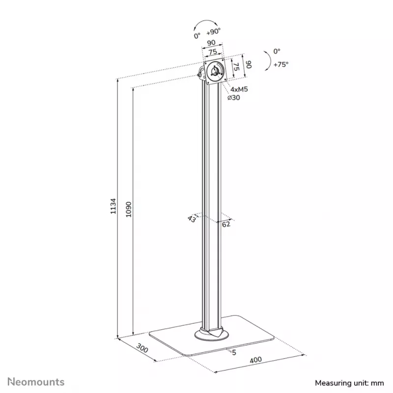 Tablet floor stand Neomounts FL15-627BL1 — universal, lockable, max load 3 kg, black