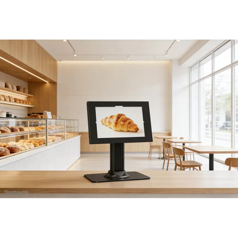 Tablet desk stand Neomounts DS15-631BL1 — universal lockable holder, supports up to 3 kg, black