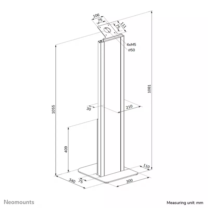 Tablet floor stand Neomounts FL15-628BL1 — universal, lockable, max load 3 kg, black