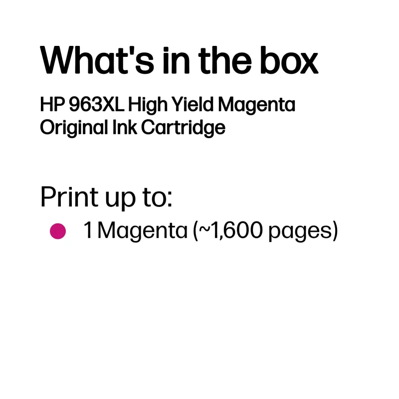HP 963XL High Yield Magenta Original Ink Cartridge, Magenta, 1 pc(s), 1600 pages