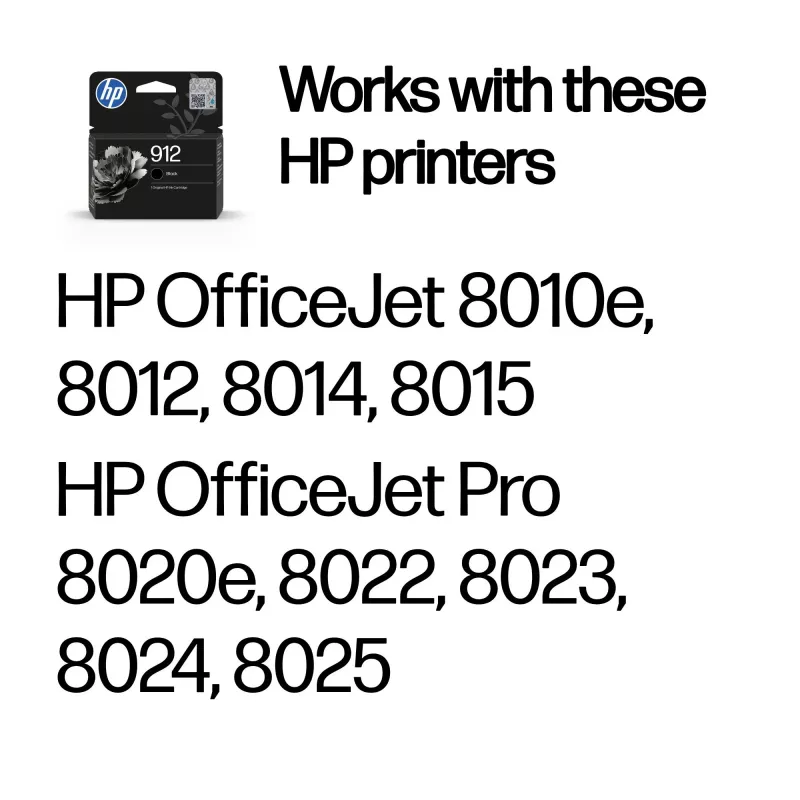 HP 912 Black Original Ink Cartridge, Black, 1 pc(s), 250 pages