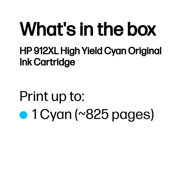 HP 912XL High Yield Cyan Original Ink Cartridge, Cyan, 1 pc(s), 700 pages