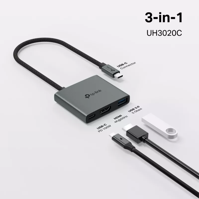 TP-Link UH3020C interface hub USB Type-C 5000 Mbit/s Grey