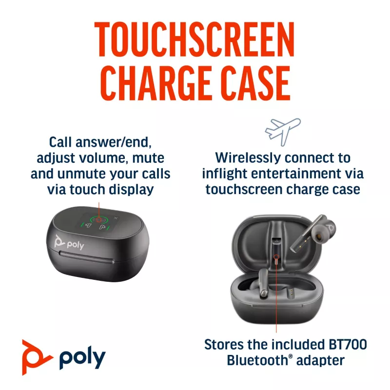 HP Poly Voyager Free 60+ UC Carbon Black Earbuds +BT700 USB-C Adapter +Touchscreen Charge Case