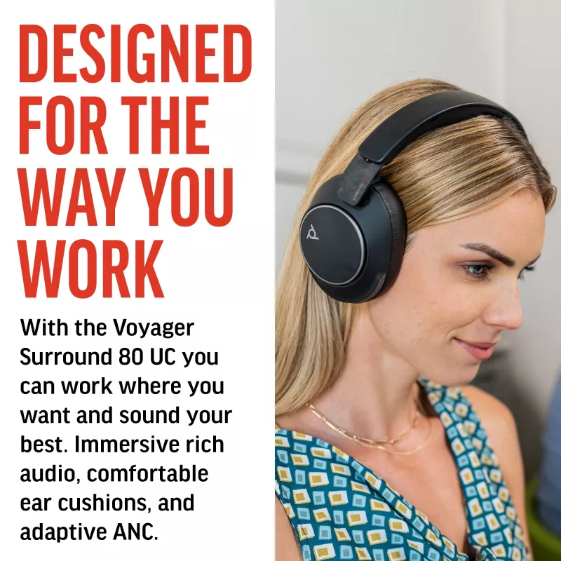 Headset POLY Voyager Surround 80 UC Wireless Bluetooth Music Everyday Black