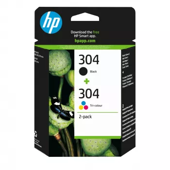 HP 304 2-pack Black/Tri-color Original Ink Cartridges, Black, Cyan, Magenta, Yellow, Pigment-based ink, 2 pc(s), 120 pages, 100 pages