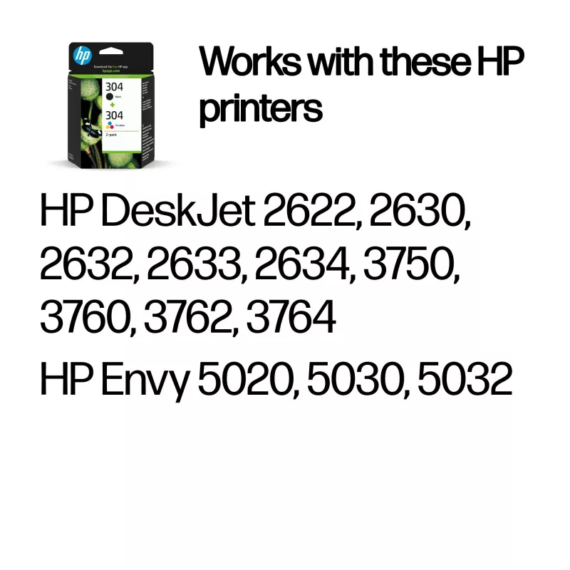HP 304 2-pack Black/Tri-color Original Ink Cartridges, Black, Cyan, Magenta, Yellow, Pigment-based ink, 2 pc(s), 120 pages, 100 pages
