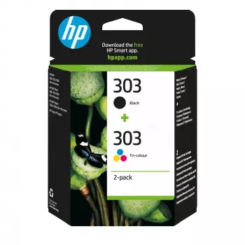 HP 303 2-pack Black/Tri-color Original Ink Cartridges, Black, Cyan, Magenta, Yellow, Pigment-based ink, 2 pc(s), 200 pages