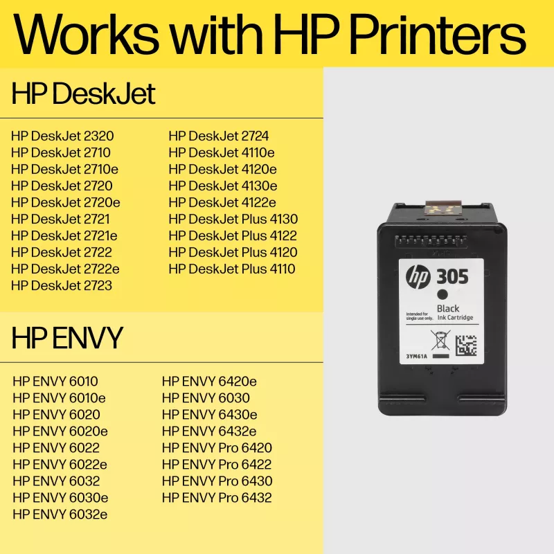 Ink Cartridge HP 305 Black Original 3YM61AE#301