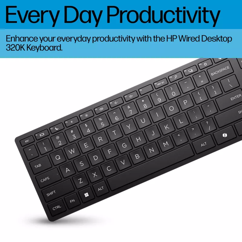 Wired Keyboard HP 320K — Full-size USB, Straight layout, 1.8 m cable, Black