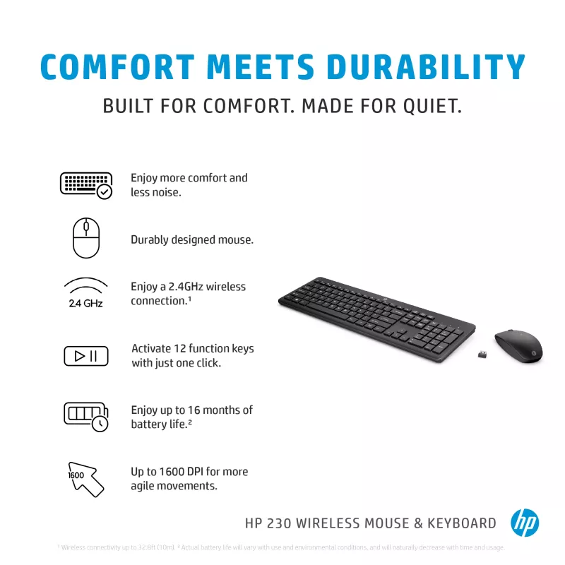 HP 230 Wireless Mouse and Keyboard Combo, Black, Mouse included
