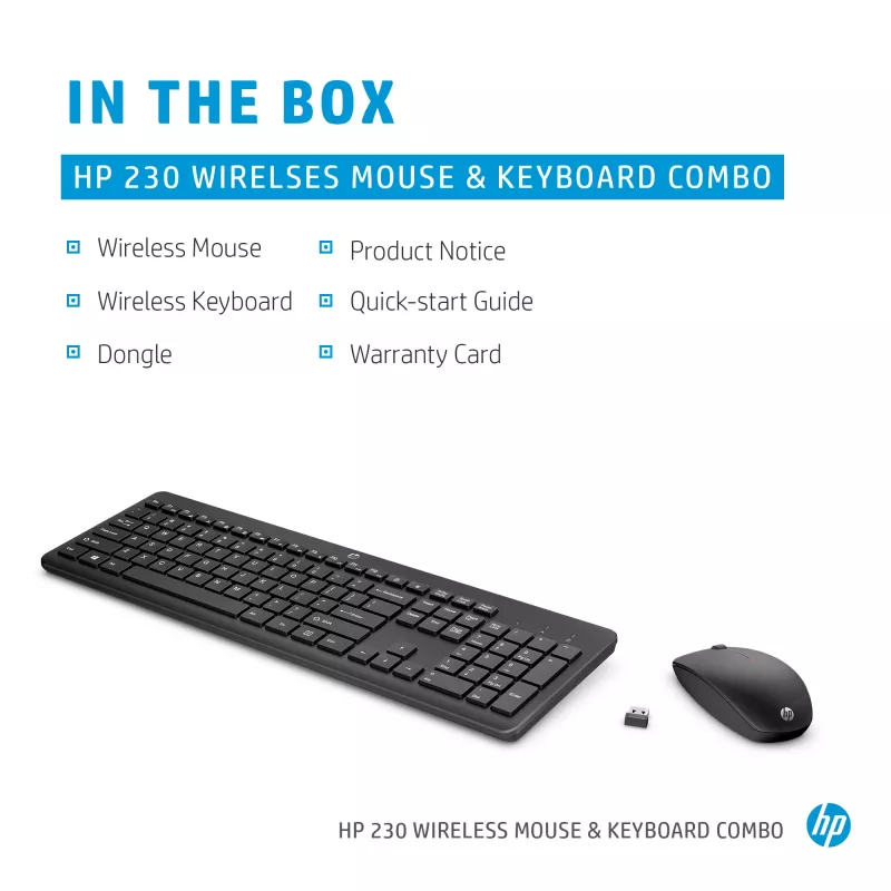 HP 230 Wireless Mouse and Keyboard Combo, Black, Mouse included