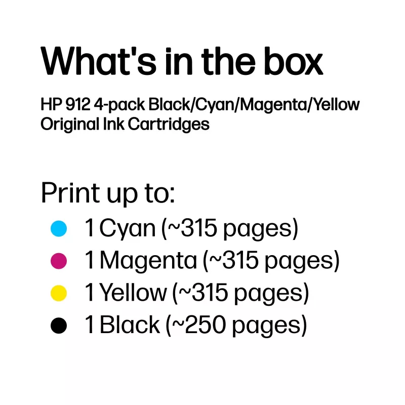 HP 912 4-pack Black/Cyan/Magenta/Yellow Original Ink Cartridges