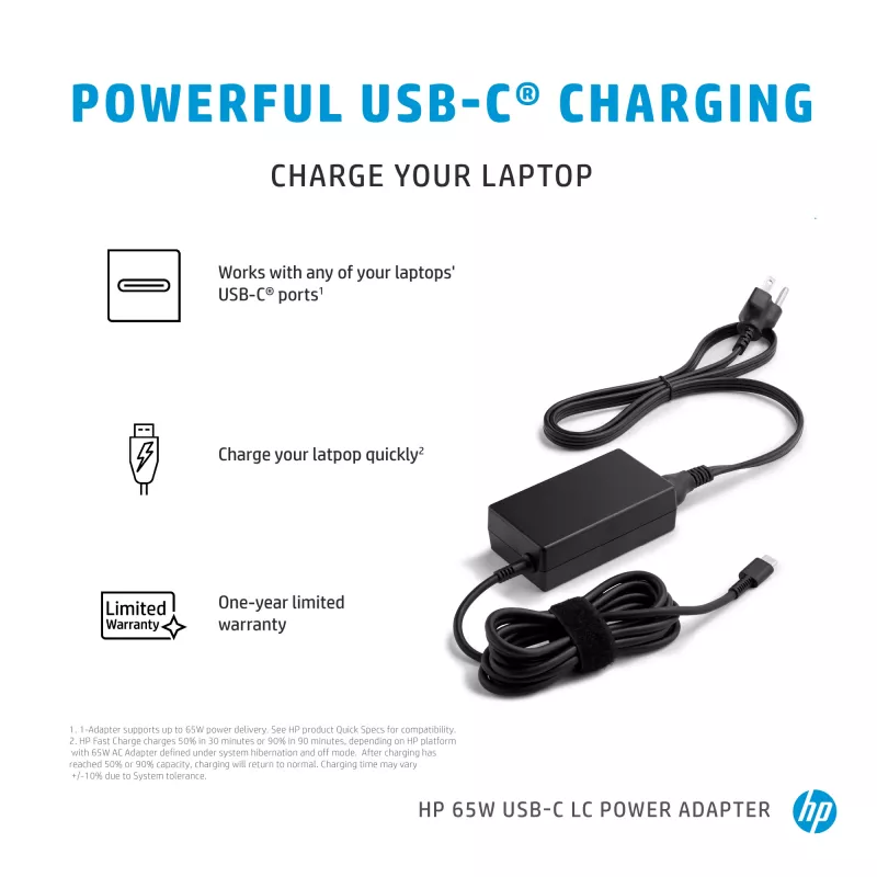 HP 65W USB-C LC Power Adapter Laptop Indoor 65W Black