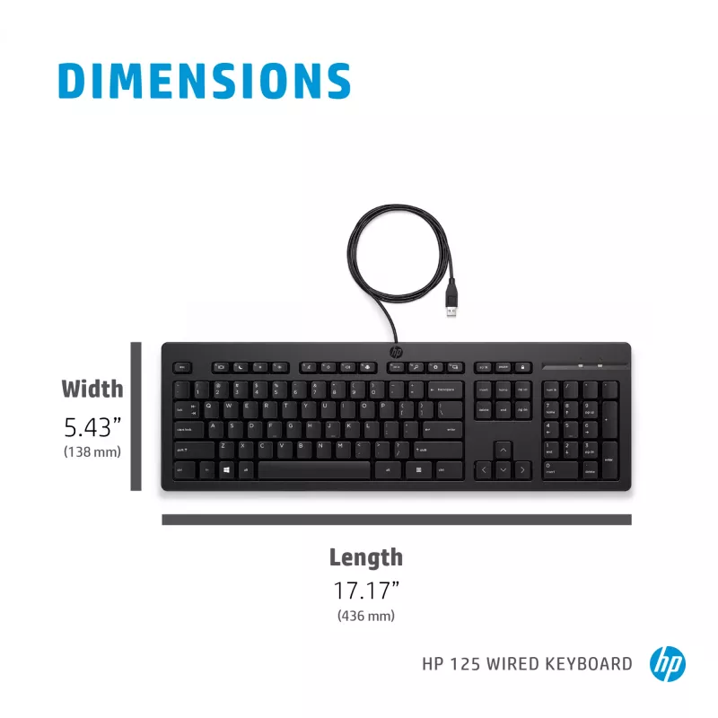 Wired full-size keyboard HP 125 — USB, membrane, black