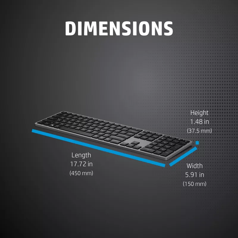 Wireless Full-Size Keyboard HP 975 — RF Wireless + Bluetooth, Black, 100% layout