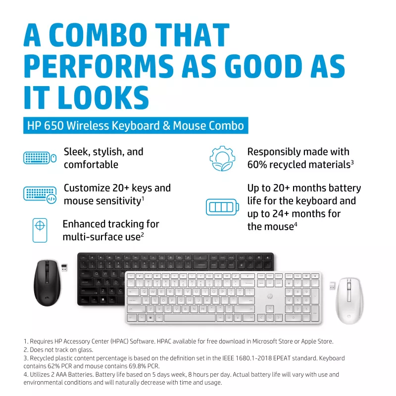HP 650 Wireless Keyboard and Mouse Combo Full-size Membrane Black