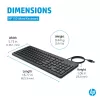 HP 150 Wired Keyboard Full-size USB Black 1m Cable