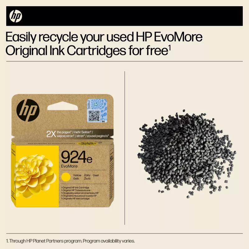HP 924e EvoMore Yellow Original Ink Cartridge, Yellow, 1 pc(s), 800 pages