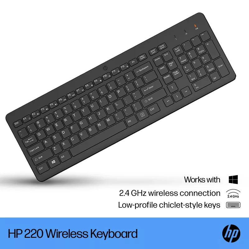 HP 220 Wireless Keyboard Full-size Black Membrane Home Use
