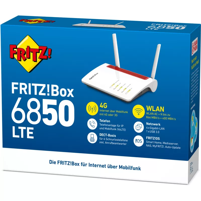 Box FRITZ 6850 LTE wireless router Gigabit Ethernet Dual-band (2.4 GHz / 5 GHz) 4G White