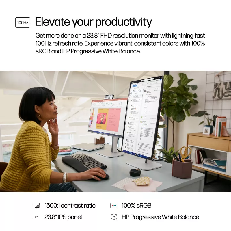 HP Series 5 Pro 23.8 inch FHD Monitor - 524pf, 60.5 cm (23.8 inch), Full HD, LCD, 5 ms, Black