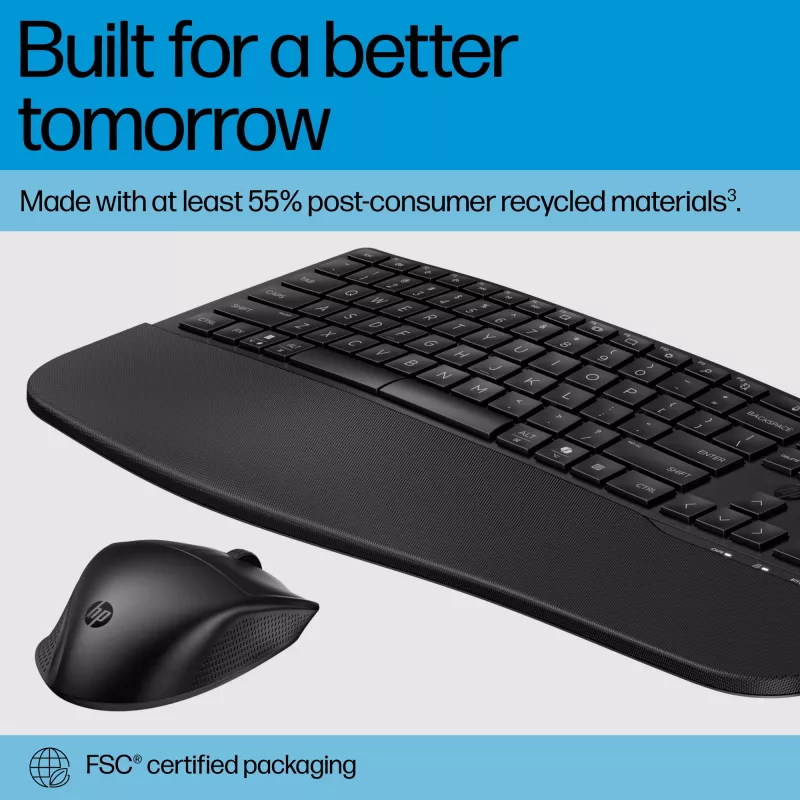 Wireless keyboard and mouse combo HP 685 Comfort — Full-size curved keyboard, RF Wireless + Bluetooth, black, with mouse