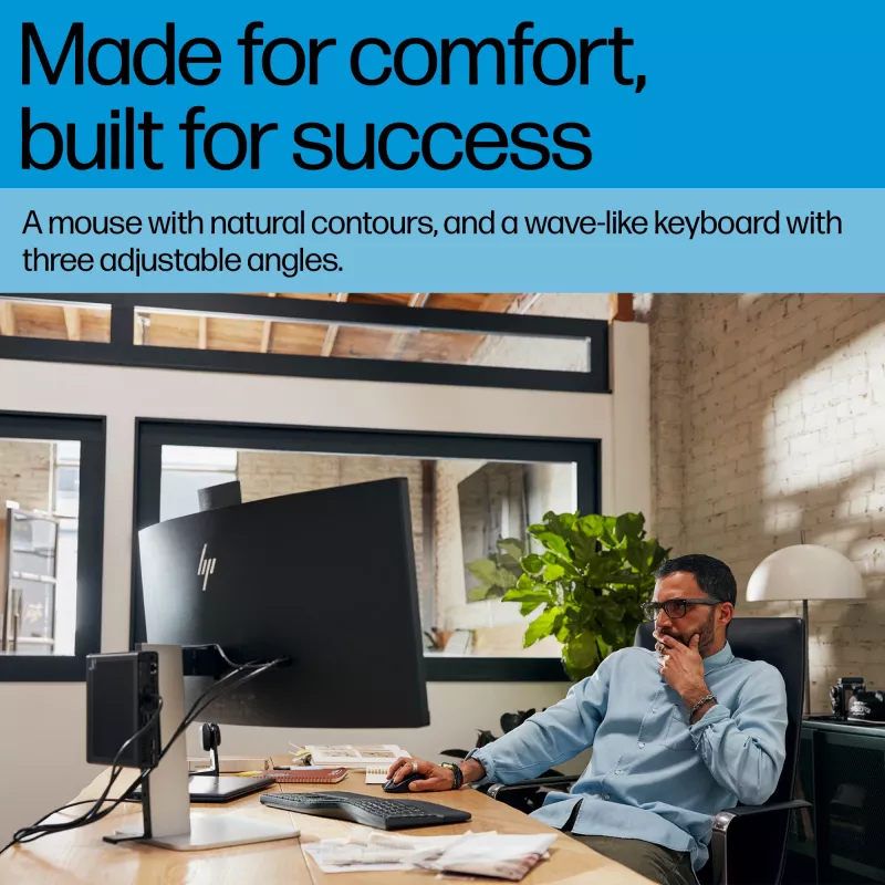 Wireless keyboard and mouse combo HP 685 Comfort — Full-size curved keyboard, RF Wireless + Bluetooth, black, with mouse