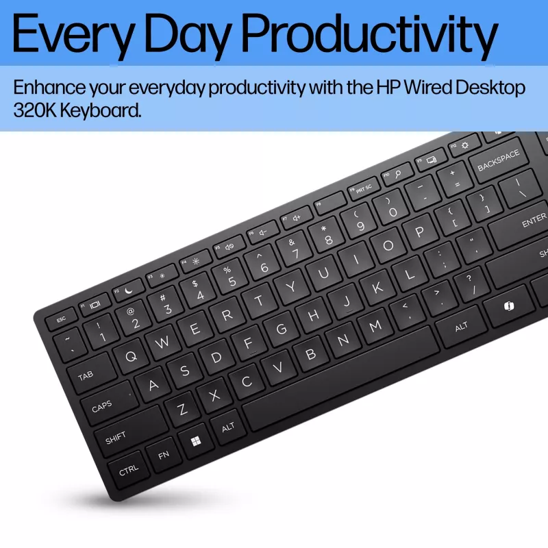 Wired Keyboard HP 320K — Full-size USB, Straight layout, 1.8 m cable, Black
