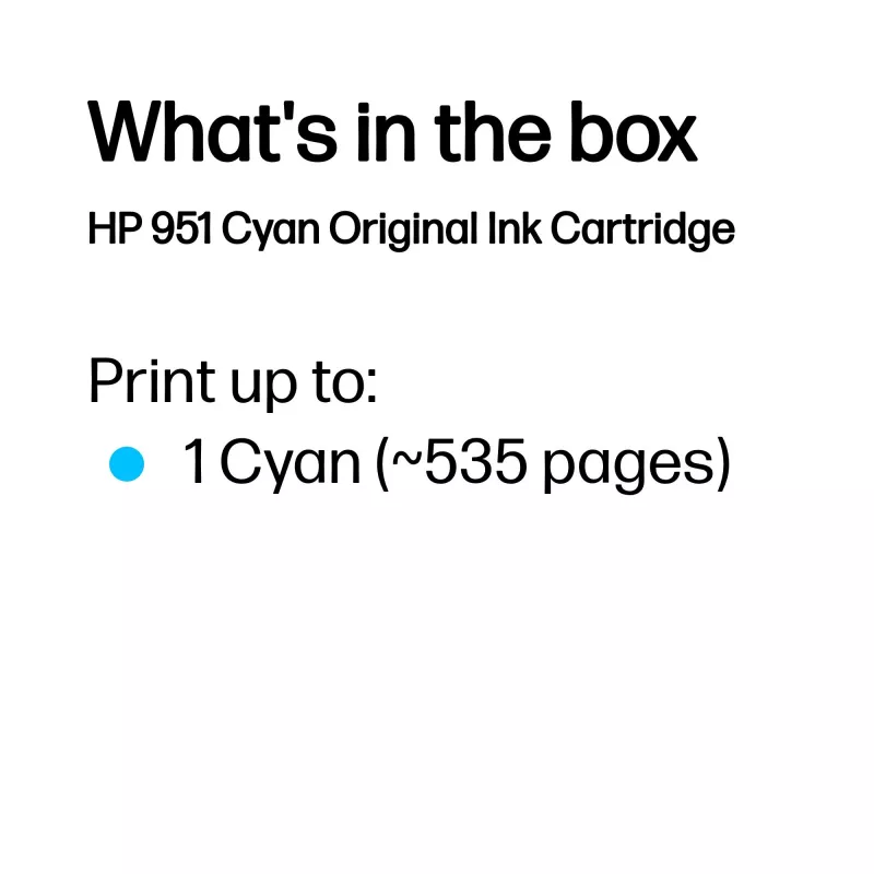 HP 951 Cyan Original Ink Cartridge, Cyan, 1 pc(s), 535 pages