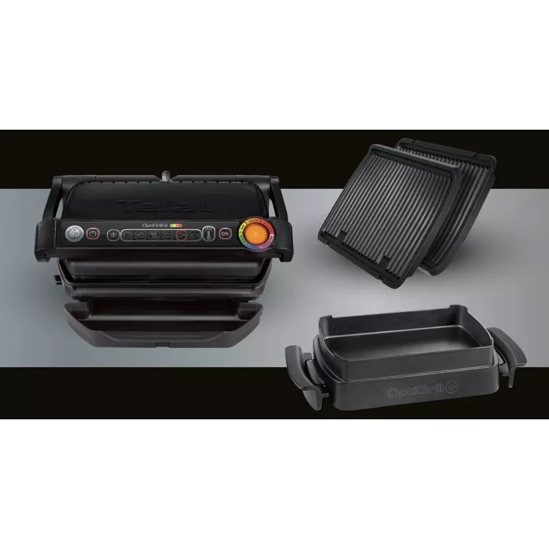 Contact Grill Tefal GC7148 — 2000W, stainless steel housing, rectangular, adjustable thermostat, grid top surface, 365×365×175 mm