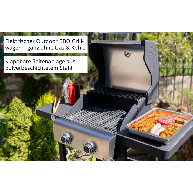 Unold 58595 Barbecue Grill-Wagen BUDDY Cart Electric Black, Stainless steel 2600 W