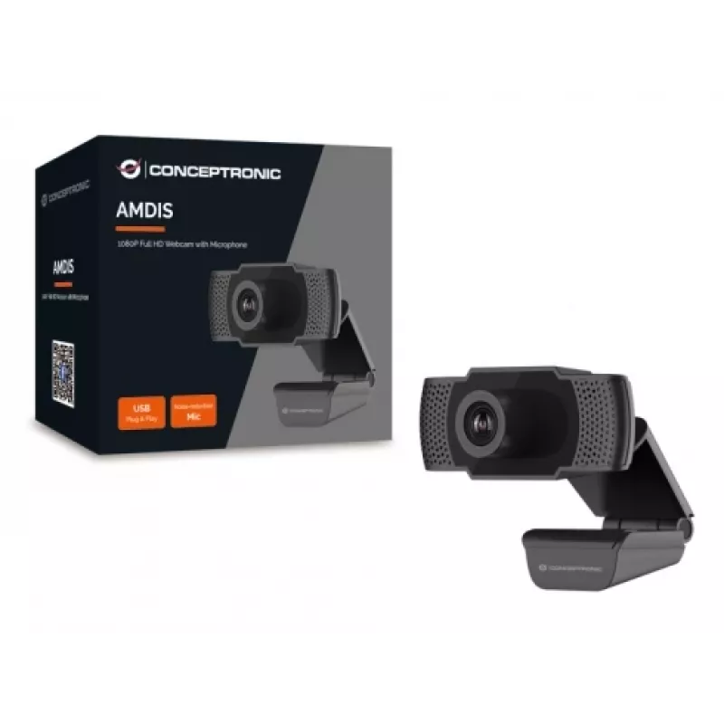 Conceptronic AMDIS 1080P Full HD Webcam with Microphone, 2 MP, 1920 x 1080 pixels, Full HD, 30 fps, 1280x720@30fps, 1920x1080@30fps, M-JPEG, YUV