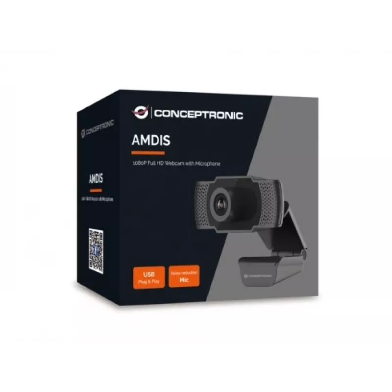 Conceptronic AMDIS 1080P Full HD Webcam with Microphone, 2 MP, 1920 x 1080 pixels, Full HD, 30 fps, 1280x720@30fps, 1920x1080@30fps, M-JPEG, YUV