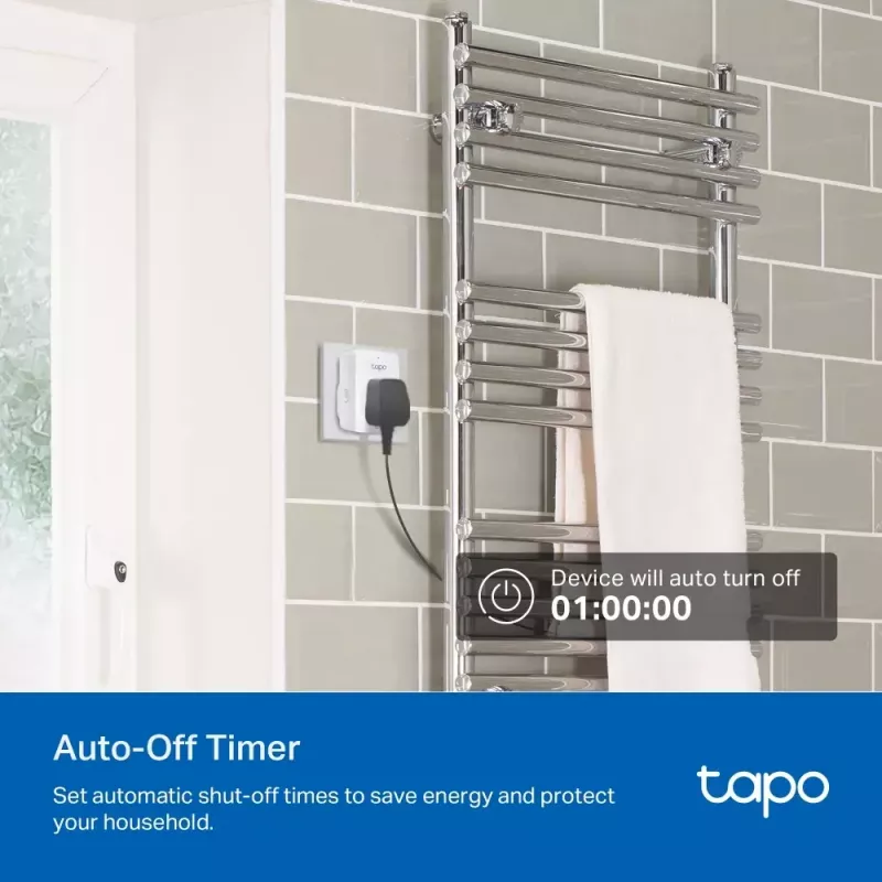 Smart plug TP‑Link Tapo Mini P110M — Wi‑Fi/Bluetooth indoor smart socket, 16 A, 100–240 V, 3680 W, white