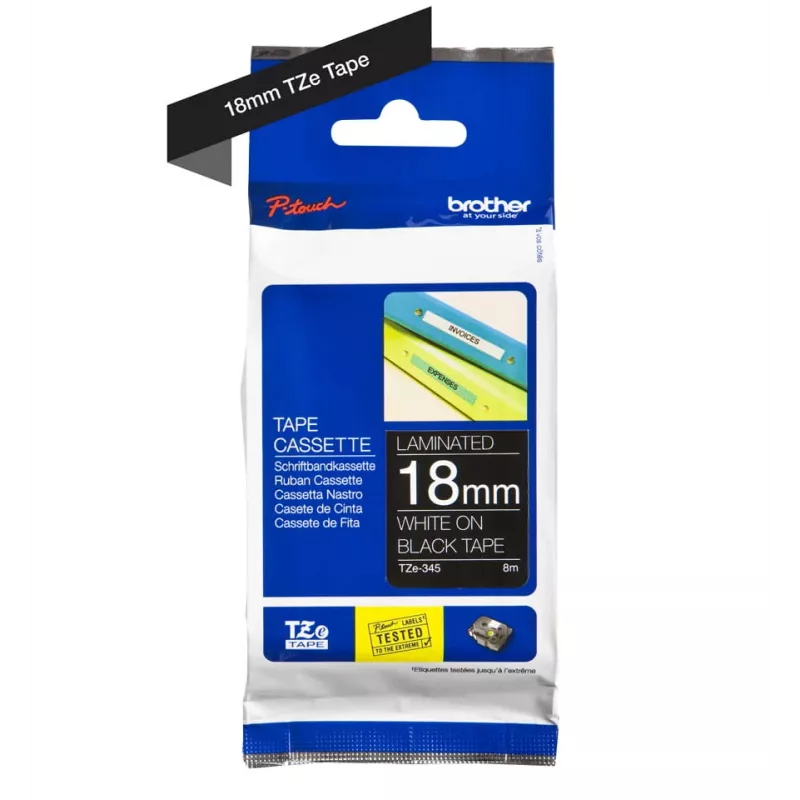 Laminated tape Brother TZe345 18mm White on Black