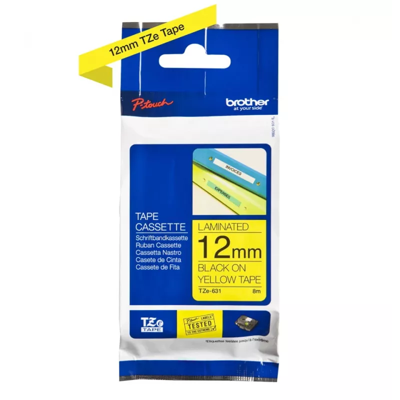 Label tape Brother TZe-631 (TZe) 12 mm x 8 m, black on yellow