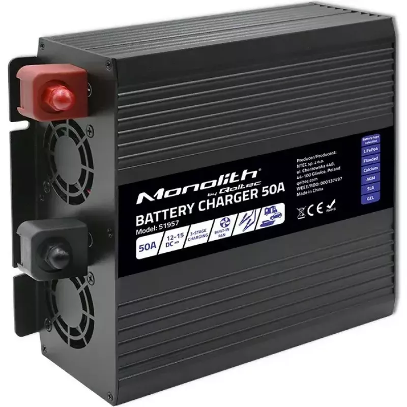 Battery Charger QOLTEC 51957 50A 12V for LiFePO4, AGM, GEL, SLA batteries