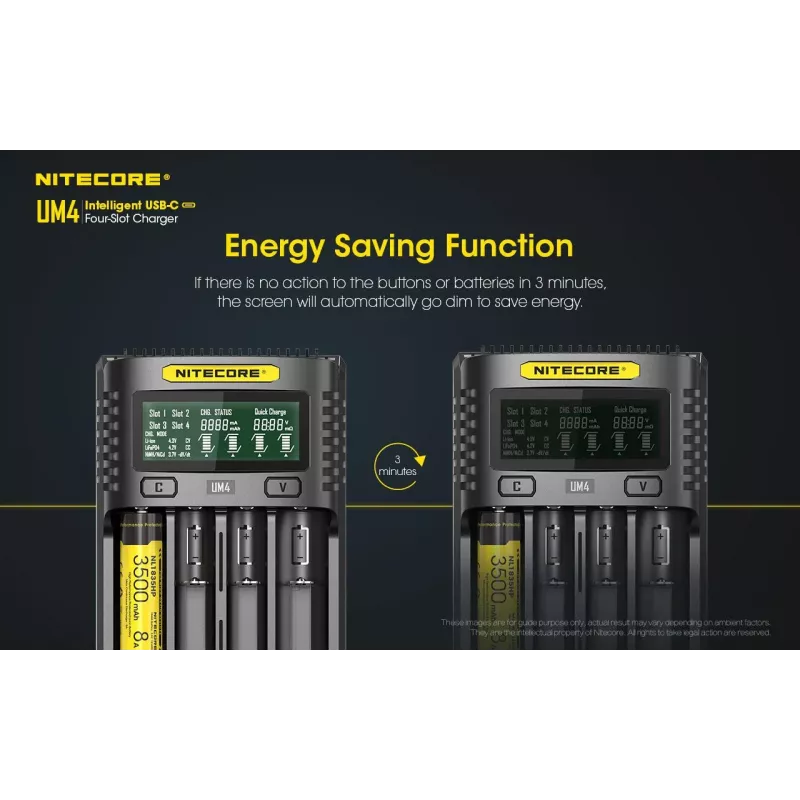Nitecore UM4 battery charger Household battery DC Lithium Iron Phosphate Lithium-Ion Nickel-Cadmium