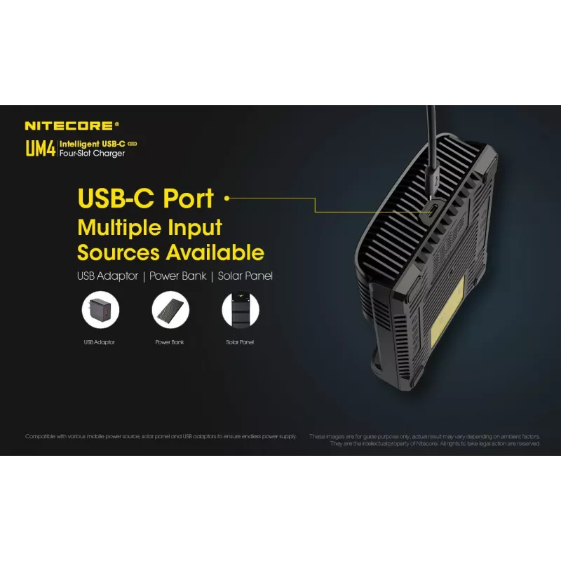 Nitecore UM4 battery charger Household battery DC Lithium Iron Phosphate Lithium-Ion Nickel-Cadmium