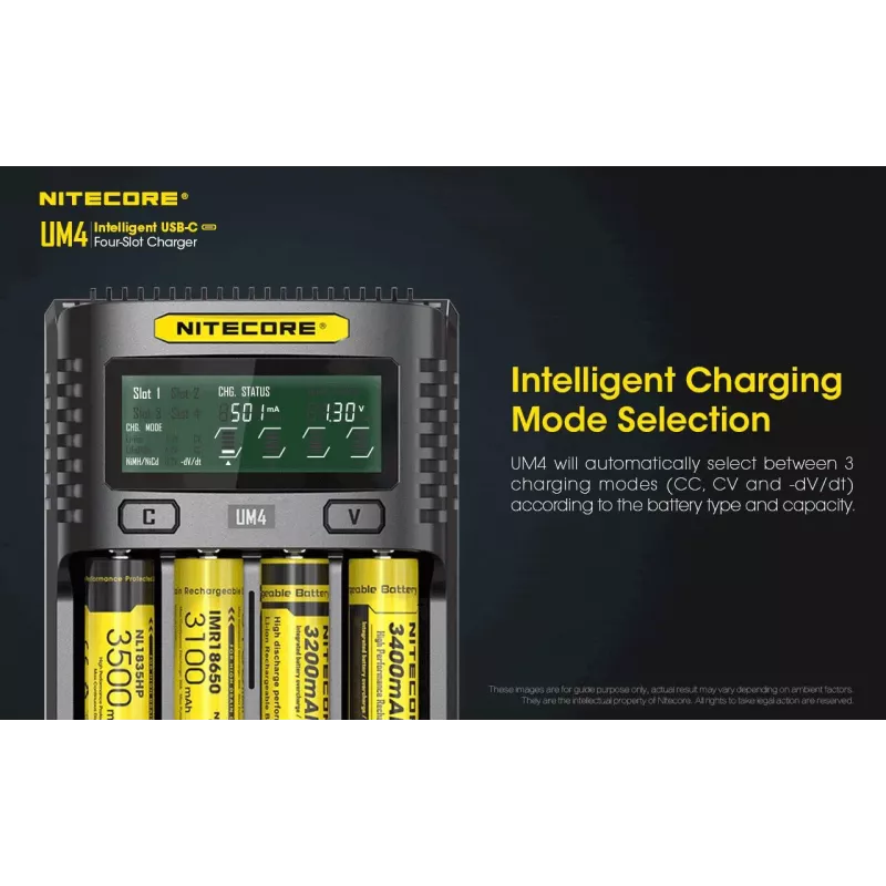 Nitecore UM4 battery charger Household battery DC Lithium Iron Phosphate Lithium-Ion Nickel-Cadmium