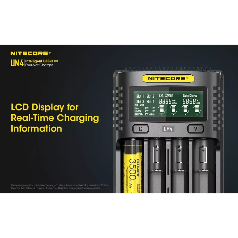 Nitecore UM4 battery charger Household battery DC Lithium Iron Phosphate Lithium-Ion Nickel-Cadmium