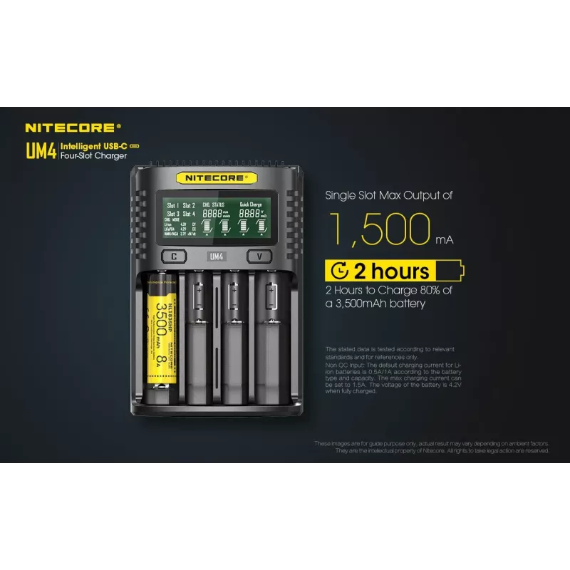 Nitecore UM4 battery charger Household battery DC Lithium Iron Phosphate Lithium-Ion Nickel-Cadmium