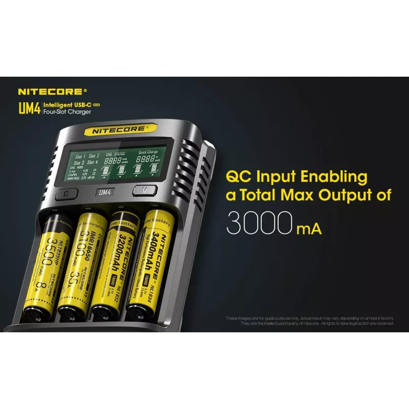 Nitecore UM4 battery charger Household battery DC Lithium Iron Phosphate Lithium-Ion Nickel-Cadmium