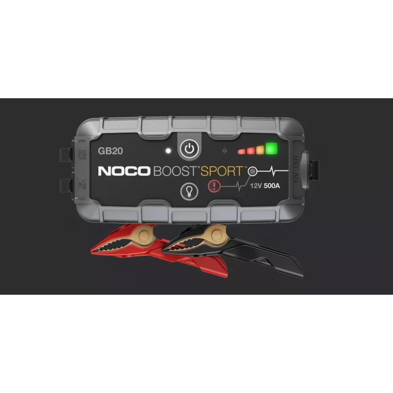 Jump starter NOCO GB20 500A Lithium-Ion, 24Wh, IP65, 1x USB 5V/2.1A, built-in flashlight, for petrol up to 4L