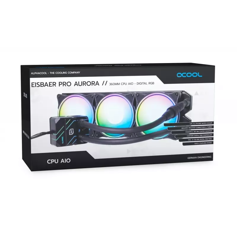Alphacool Eisbaer Pro Aurora 360 Processor All-in-one liquid cooler 12 cm Black, White 1 pc(s)