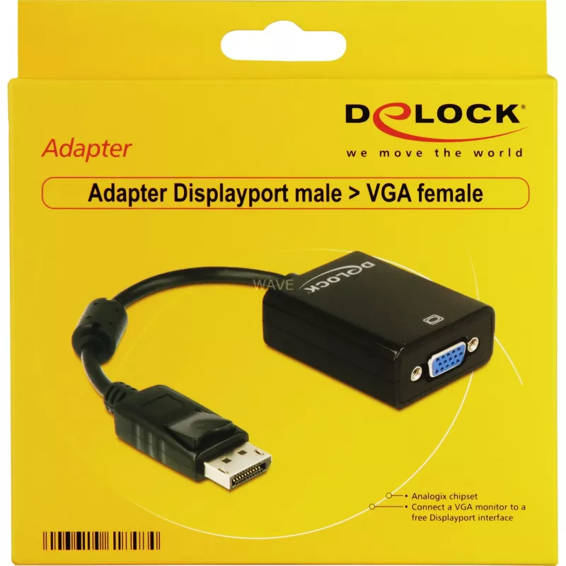 DeLOCK 61848 video cable adapter 0.125 m VGA (D-Sub) DisplayPort Black