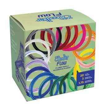 3Doodler Filament FLOW 20 PLA 20 Colours Refill Pack Polylactic acid (PLA) Black, Blue, Dark Green, Dark pink, Gold, Green, Lilac, Navy, Orange, Pink, Transparent, White, Yellow